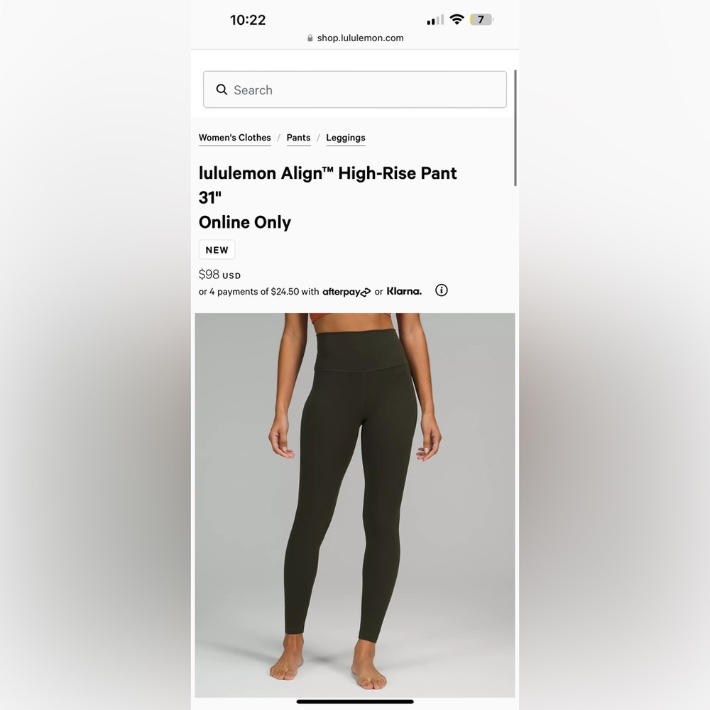 Lululemon size 8 army green leggings